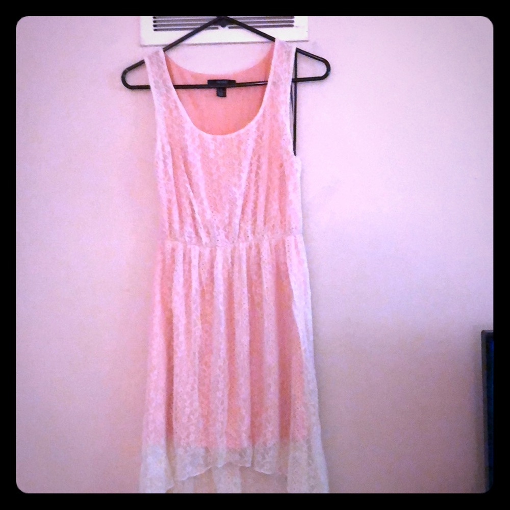 Coral and cream laced high low dress